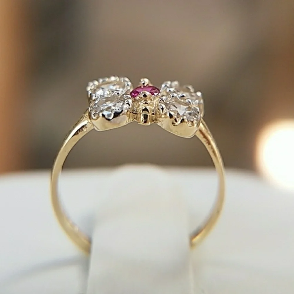 14k Yellow Gold Ruby Butterfly Ring girls pinky